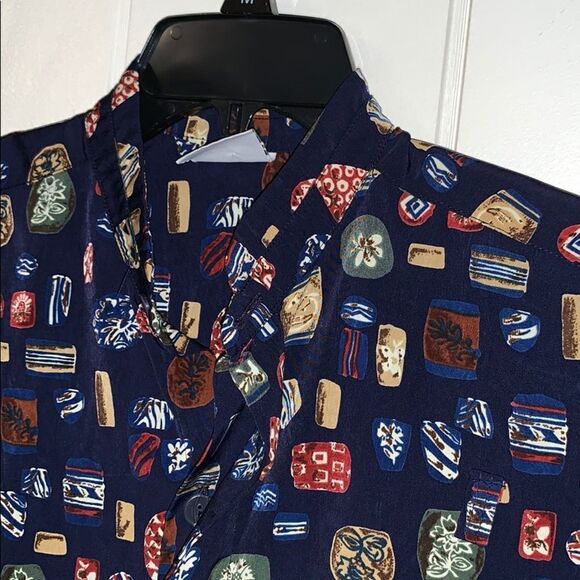 Vtg 80s funky polyester shirt with Nehru collar - Picture 2 of 7